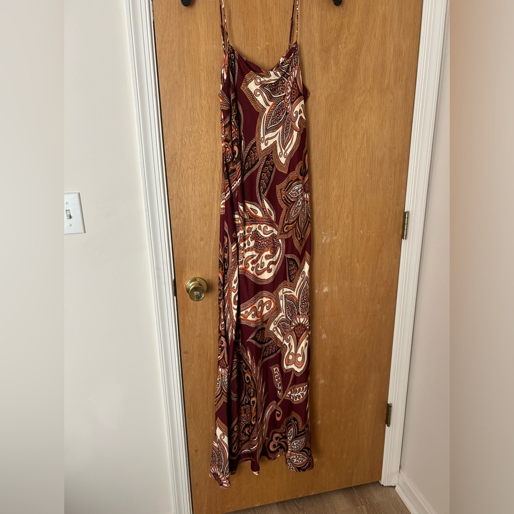 Farm Rio Elegant Paisley Maxi Dress - Burgundy and Cream